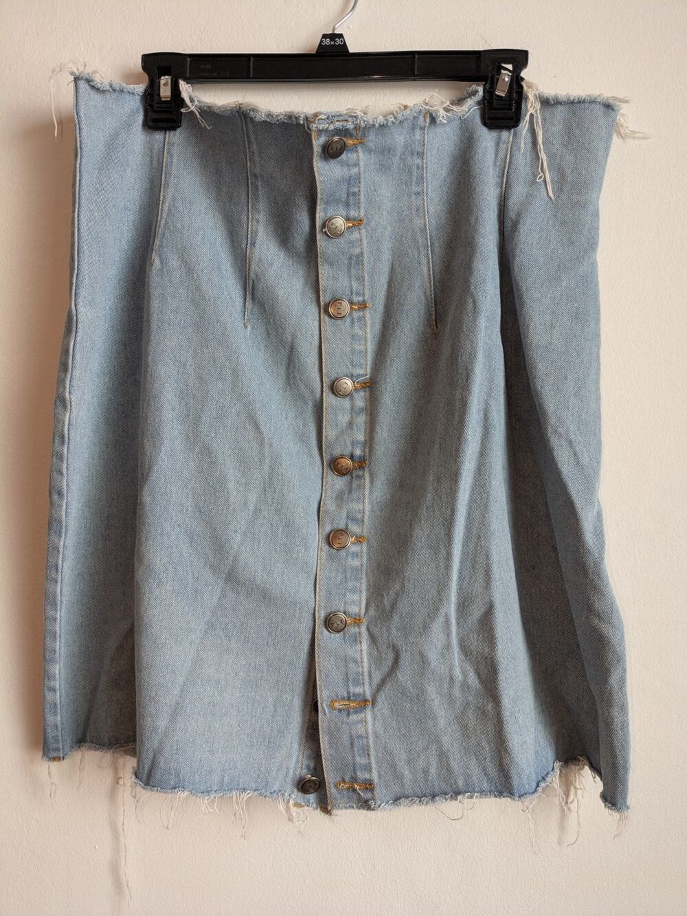 Pretty Little Thing Skirt Womens Button Denim Straight Raw Hem Classic Blue S 16